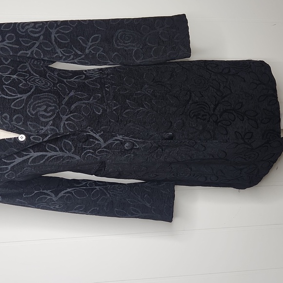 Y2K black velvet Brocade whismigoth Vampire Notch Lapel long length coat - Picture 4 of 13